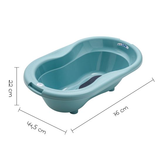 Rotho Babydesign 7-tlg. Badeset / Badestation Top - inkl. Badewanne + Wannenständer + Badeliege + Waschschüssel + Badethermometer + Ablaufschlauch + Windeleimer - Lagoon