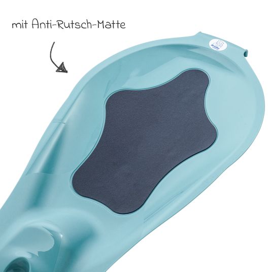 Rotho Babydesign 7-tlg. Badeset / Badestation Top - inkl. Badewanne + Wannenständer + Badeliege + Waschschüssel + Badethermometer + Ablaufschlauch + Windeleimer - Lagoon