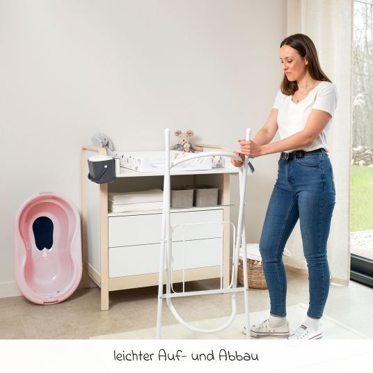 Rotho Babydesign 7-tlg. Badeset / Badestation Top - inkl. Badewanne + Wannenständer + Badeliege + Waschschüssel + Badethermometer + Ablaufschlauch + Windeleimer - Soft Rose