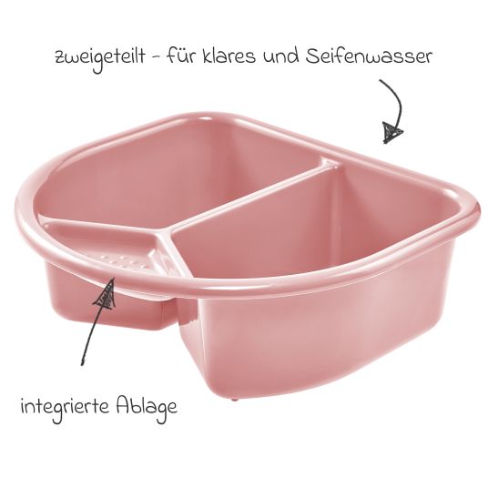 Rotho Babydesign 7-tlg. Badeset / Badestation Top - inkl. Badewanne + Wannenständer + Badeliege + Waschschüssel + Badethermometer + Ablaufschlauch + Windeleimer - Soft Rose