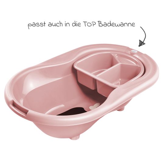 Rotho Babydesign 7-tlg. Badeset / Badestation Top - inkl. Badewanne + Wannenständer + Badeliege + Waschschüssel + Badethermometer + Ablaufschlauch + Windeleimer - Soft Rose