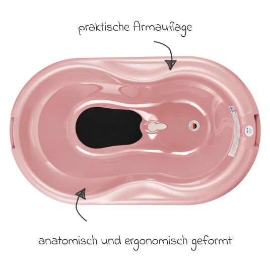 Rotho Babydesign 7-tlg. Badeset / Badestation Top - inkl. Badewanne + Wannenständer + Badeliege + Waschschüssel + Badethermometer + Ablaufschlauch + Windeleimer - Soft Rose