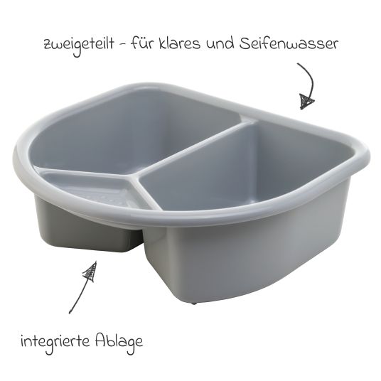 Rotho Babydesign 7-tlg. Badeset / Badestation Top - inkl. Badewanne + Wannenständer + Badeliege + Waschschüssel + Badethermometer + Ablaufschlauch + Windeleimer - Stone Grey