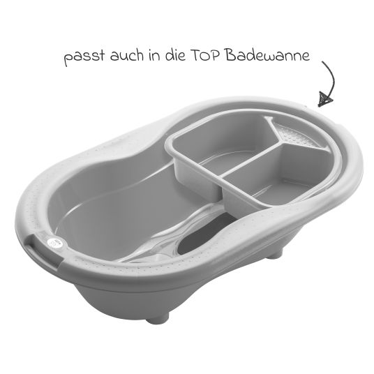 Rotho Babydesign 7-tlg. Badeset / Badestation Top - inkl. Badewanne + Wannenständer + Badeliege + Waschschüssel + Badethermometer + Ablaufschlauch + Windeleimer - Stone Grey