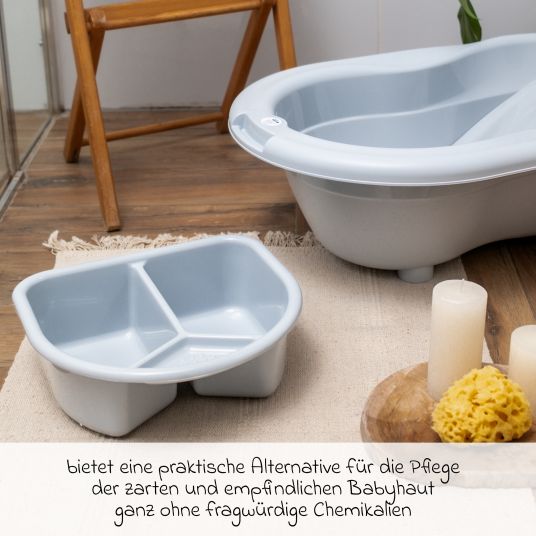 Rotho Babydesign 7-tlg. Badeset / Badestation Top - inkl. Badewanne + Wannenständer + Badeliege + Waschschüssel + Badethermometer + Ablaufschlauch + Windeleimer - Stone Grey