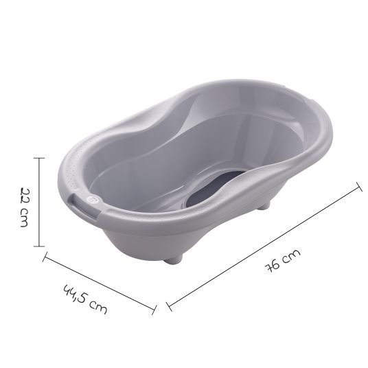 Rotho Babydesign 7-tlg. Badeset / Badestation Top - inkl. Badewanne + Wannenständer + Badeliege + Waschschüssel + Badethermometer + Ablaufschlauch + Windeleimer - Stone Grey