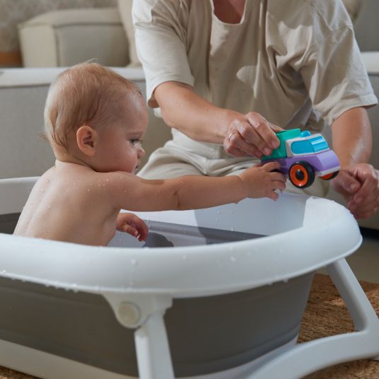 Rotho Babydesign Faltbare Baby-Badewanne Bath 2 Go + Gratis Mull-Waschhandschuh 8er Pack - Orchidee / Puder