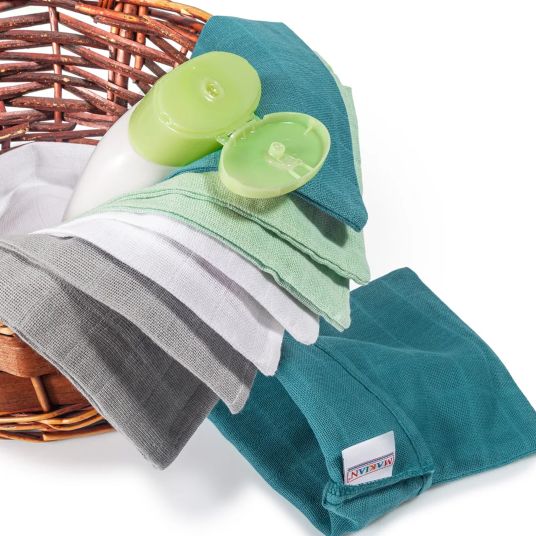 Rotho Babydesign Faltbare Baby-Badewanne Bath 2 Go + Gratis Mull-Waschhandschuh 8er Pack - Patina / Mint