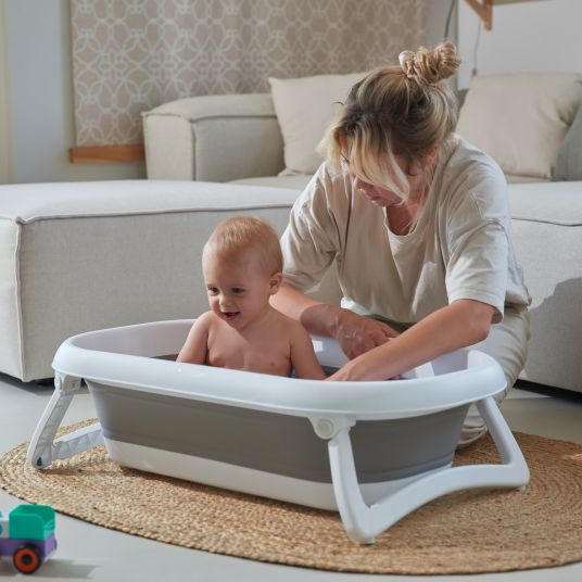 Rotho Babydesign Foldable Baby Bath 2 Go + Free Gauze Washing Handbag 8 Pack - Patina / Mint
