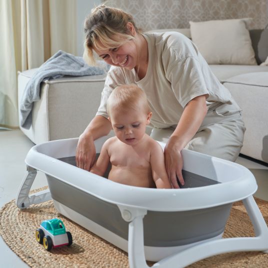 Rotho Babydesign Faltbare Baby-Badewanne Bath 2 Go + Gratis Mull-Waschhandschuh 8er Pack - Patina / Mint
