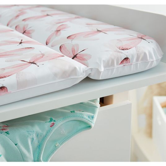 Rotho Babydesign Folien-Wickelauflage - Libelle - Rosa Weiß