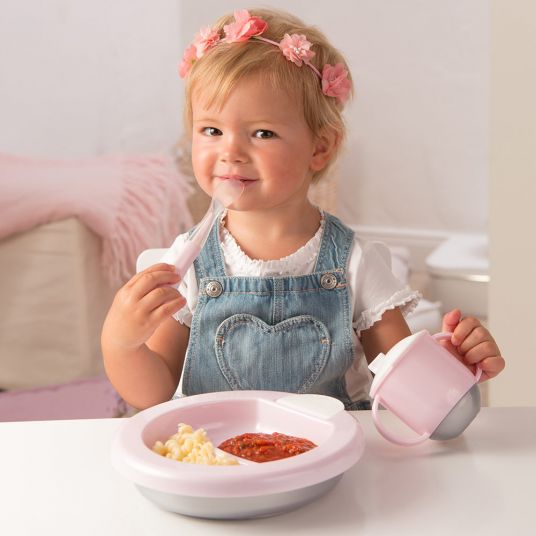 Rotho Babydesign Tazza a dondolo per alimentazione moderna - Tender Rosé Pearl White Silver