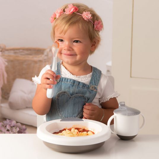 Rotho Babydesign Tazza a dondolo per alimentazione moderna - Bianco Argento Grigio Taupe Perla