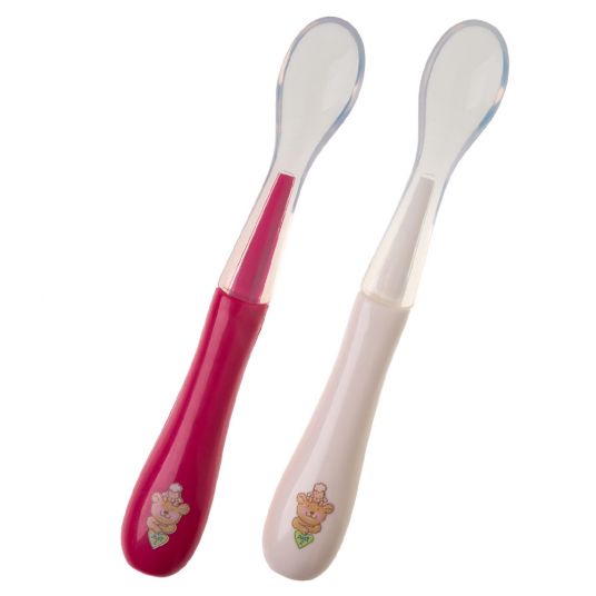 Rotho Babydesign Silicone Spoon 2 Pack Modern Feeding - Raspberry White