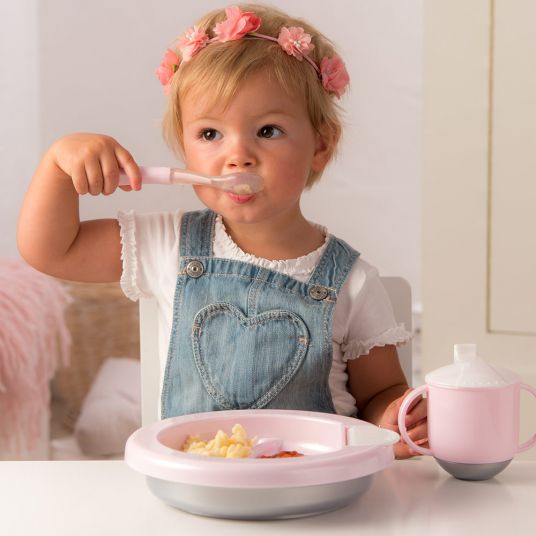 Rotho Babydesign Warmhalte-Teller Modern Feeding - Tender Rosé Pearl Weiß Silber
