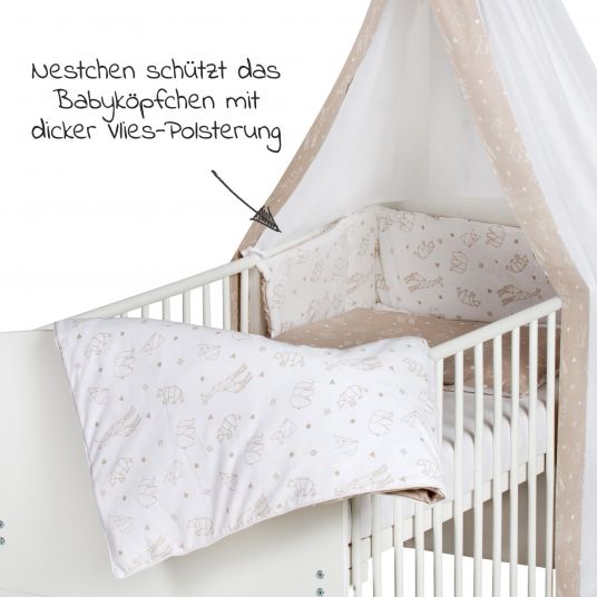 Schardt 4-tlg. Bettwäsche-Set Decke 100 x 135 cm , Kissen 40 x 60 cm, Nestchen, Himmel - Origami - Beige