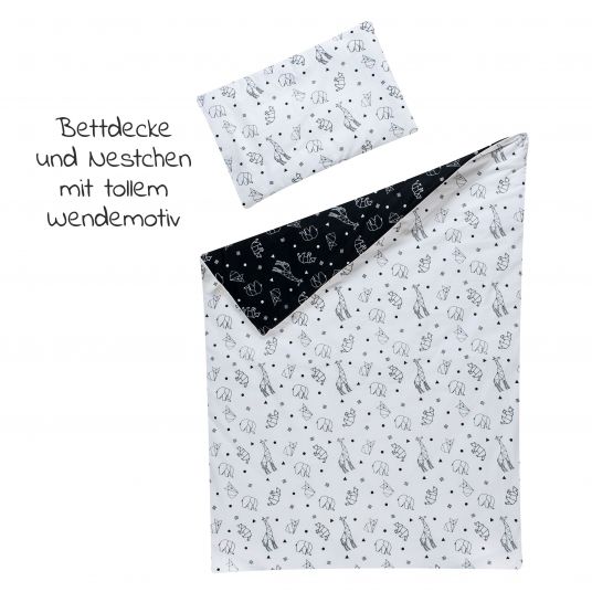 Schardt 4-tlg. Bettwäsche-Set Decke 100 x 135 cm , Kissen 40 x 60 cm, Nestchen, Himmel - Origami - Black