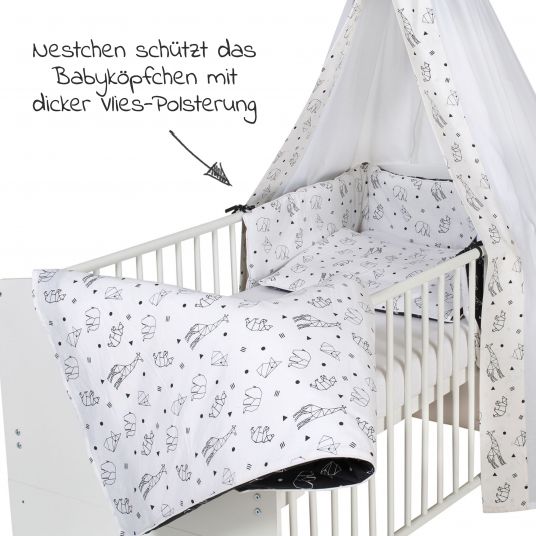 Schardt 4-tlg. Bettwäsche-Set Decke 100 x 135 cm , Kissen 40 x 60 cm, Nestchen, Himmel - Origami - Black
