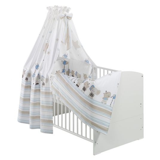 Schardt Baby-Komplettbett-Set Classic-Line inkl. Bettwäsche, Himmel, Nestchen & Matratze Weiß 70 x 140 cm - Banjo Blau