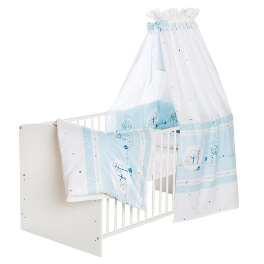 Schardt Set letto completo per bambini Classic-Line con lenzuola, baldacchino, nido e materasso bianco 70 x 140 cm - Birdy - Azzurro