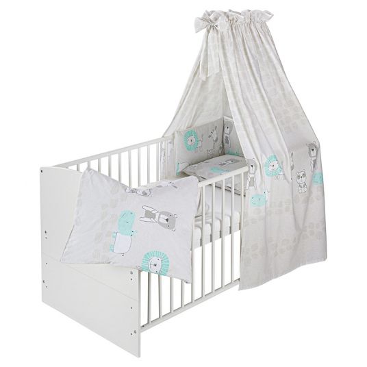 Schardt Baby complete bed set Classic-Line incl. bedding, canopy, nestle & mattress White 70 x 140 cm - Exclusive Design Wallis - Grey