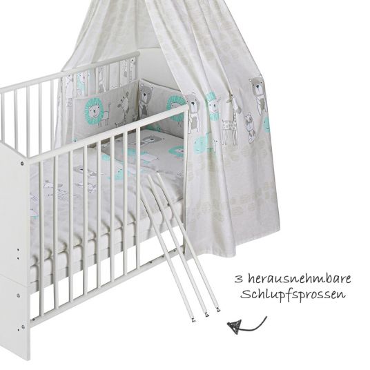 Schardt Baby-Komplettbett-Set Classic-Line inkl. Bettwäsche, Himmel, Nestchen & Matratze Weiß 70 x 140 cm - Exklusiv Design Wallis - Grau