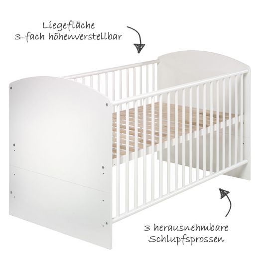 Schardt Baby-Komplettbett-Set Classic-Line inkl. Bettwäsche, Himmel, Nestchen & Matratze Weiß 70 x 140 cm - Herzchen - Hellblau