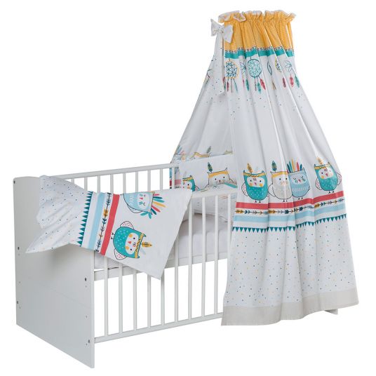 Schardt Baby-Komplettbett-Set Classic-Line inkl. Bettwäsche, Himmel, Nestchen & Matratze Weiß 70 x 140 cm - Traumfänger - Weiß