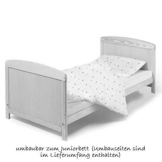Schardt Baby-Komplettbett-Set Conny inkl. Bettwäsche, Himmel, Nestchen & Matratze Kiefer Massiv Weiß 70 x 140 cm - Teddy Star - Weiß