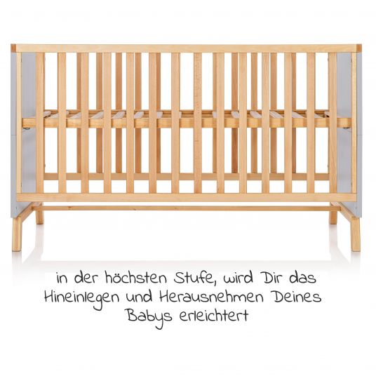 Schardt Baby- und Kinderbett Designline Deluxe Buche teilmassiv 70 x 140 cm - Natur Grau