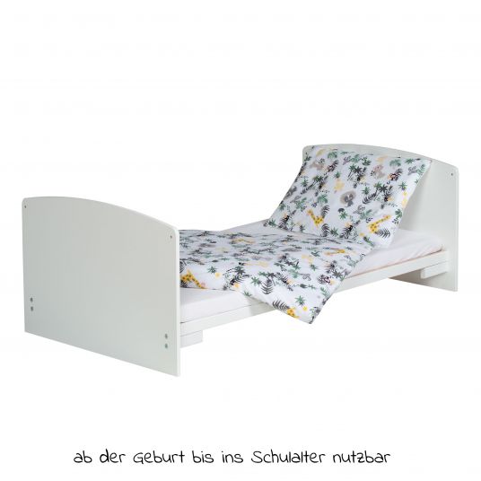 Schardt Babybett-Komplett-Set Classic-Line inkl. Bettwäsche, Himmel, Nestchen & Matratze Weiß 70 x 140 cm - Jungle
