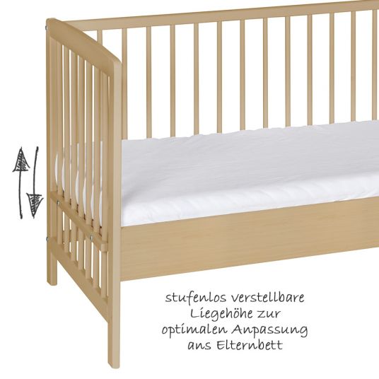Schardt Beistellbett Micky Natur inkl. textiler Ausstattung 60 x 120 - Sternchen - Grau