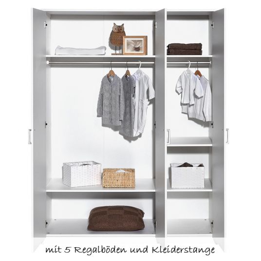 Schardt Kinderzimmer Classic White mit 3-türigem Schrank, Bett, Wickelkommode