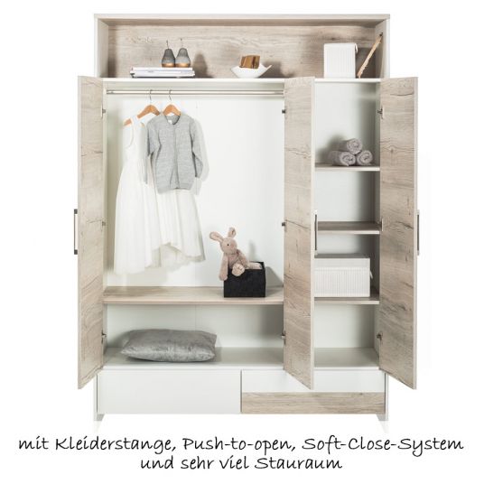 Schardt Clou Oak children's room with 3-door wardrobe, bed, changing unit
