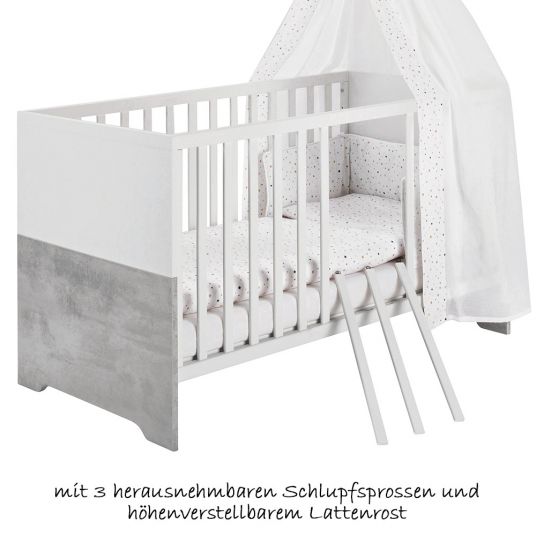 Schardt Kinderzimmer Coco Grey mit 2-türigem Schrank, Bett, Wickelkommode