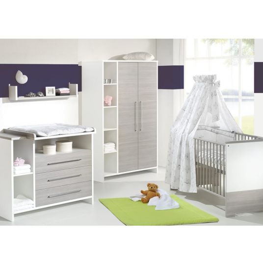 Schardt Kinderzimmer Eco Silber mit 2-türigem Schrank mit Regalteil, Bett, Wickelkommode