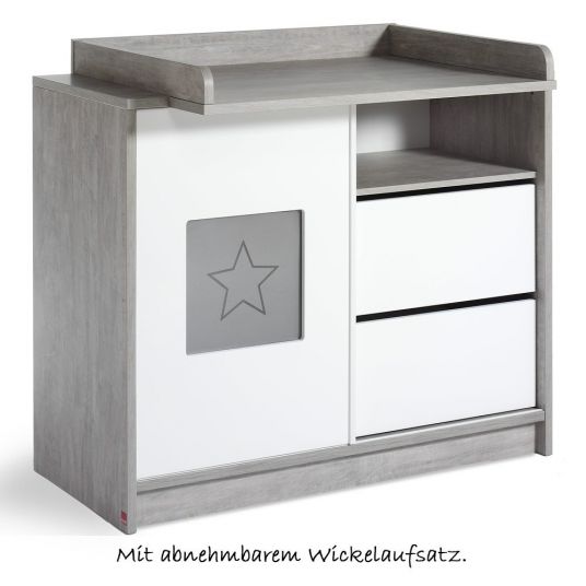 Schardt Kinderzimmer Eco Star mit 2-türigem Schrank mit Mittelregal, Bett, Wickelkommode