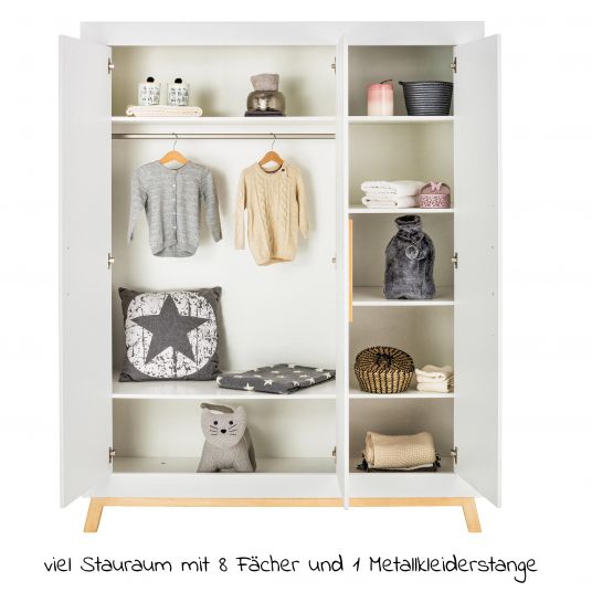 Schardt Kinderzimmer Miami White 16-tlg. mit 3-türigem Schrank inkl. Textilkollektion Sternchen Grau -