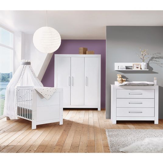 Schardt Nordic White children's room with 3-door wardrobe, bed, changing unit