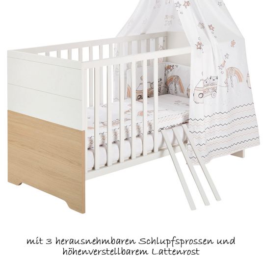 Schardt Kinderzimmer Slide Oak mit 3-türigem Schrank, Bett, Wickelkommode