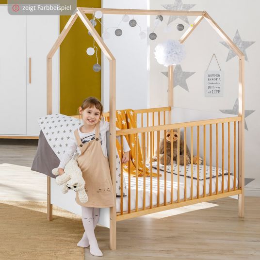 Schardt Kombi-Kinderbett Hausbett Venice Buche teilmassiv, geölt 70 x 140 cm - Natur Weiß
