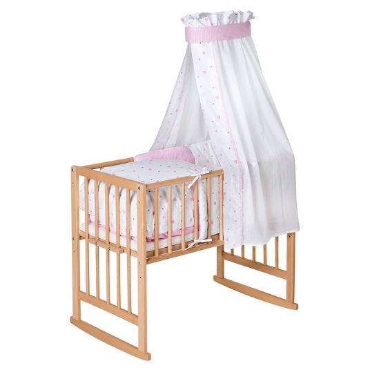 Schardt Multifunctional bed Vario 5-1 nature incl. textile equipment - hearts - pink