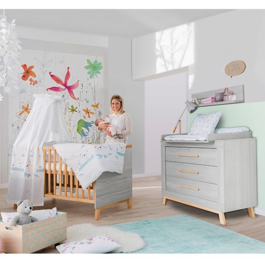 Schardt Sparset Kinderzimmer Miami Grey mit Bett und Wickelkommode -