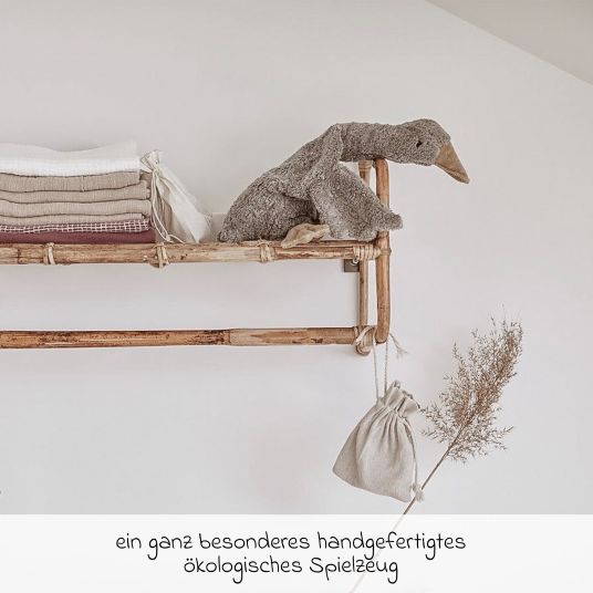 Senger Kuscheltier mit Wärmekissen Gans Klein 47 cm - aus Bio-Baumwolle GOTS mit Traubenkern-Füllung - Grau