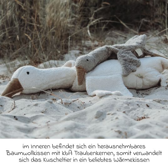 Senger Kuscheltier mit Wärmekissen Gans Klein 47 cm - aus Bio-Baumwolle GOTS mit Traubenkern-Füllung - Grau