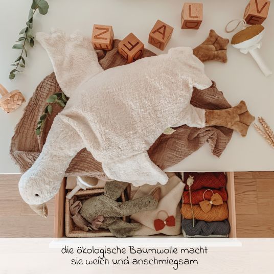 Senger Kuscheltier mit Wärmekissen / Stillkissen Gans Groß 80 cm - aus Bio-Baumwolle GOTS mit Dinkelspreu-Füllung - Weiß