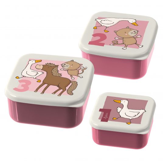 sigikid 3pcs Snack Box Set - Farm Animals - Pink