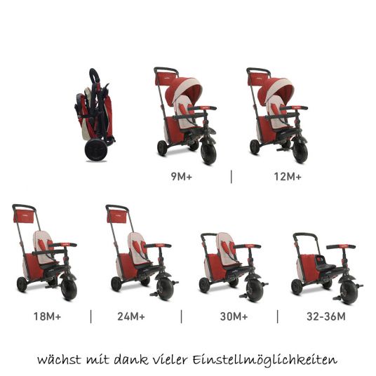 Smart Trike Triciclo smarTfold 600 - 7 in 1 con Touch Steering - Rosso
