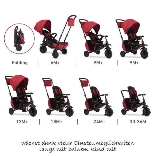 Smart Trike Tricycle smarTfold 700 - 8 in 1 with Touch Steering - Red