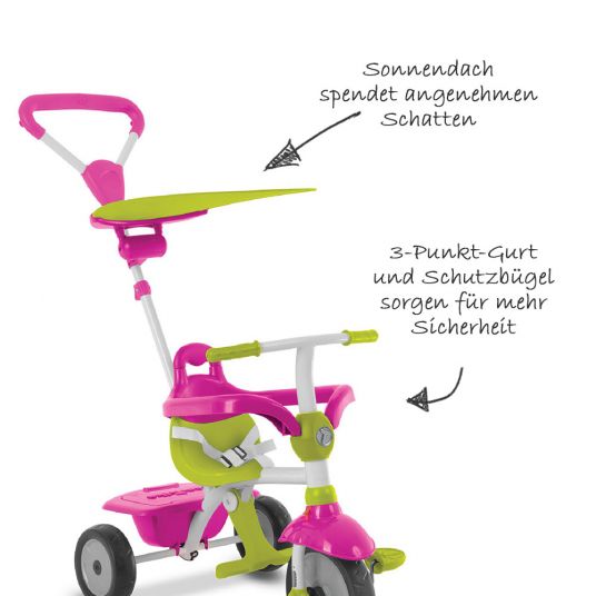 Smart Trike Dreirad Zip - 3 in 1 mit Touch Steering - Pink Green